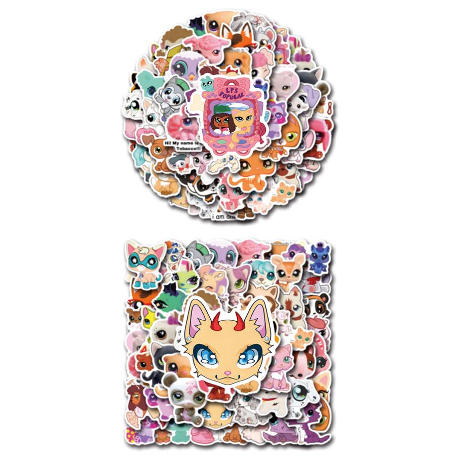 Si15 PET カラフル女の子×動物 ステッカー 4種類セット リトルペットショップ ステッカー 57枚セット PVC 防水 シール 大量