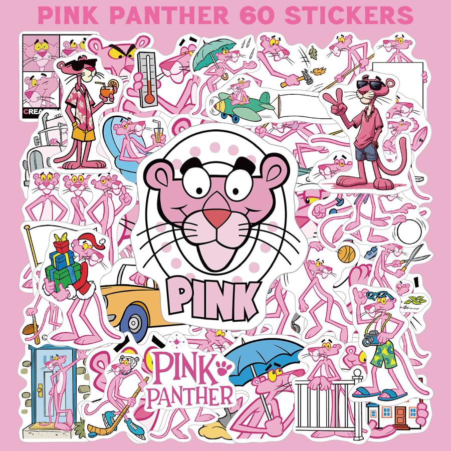 ピンクパンサー ステッカー 60枚セット PVC 防水 シール 大量 Pink