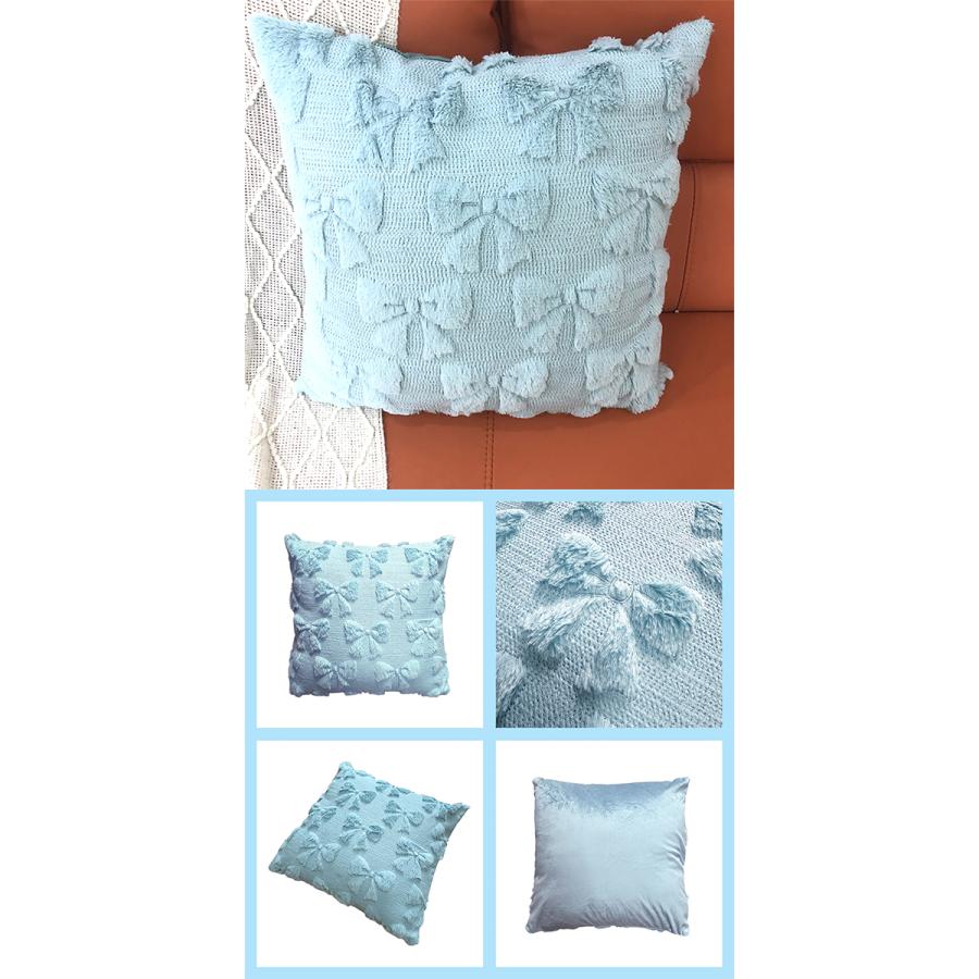 リボン 刺繍 クッションカバー 45×45cm 全4色 ファンシー