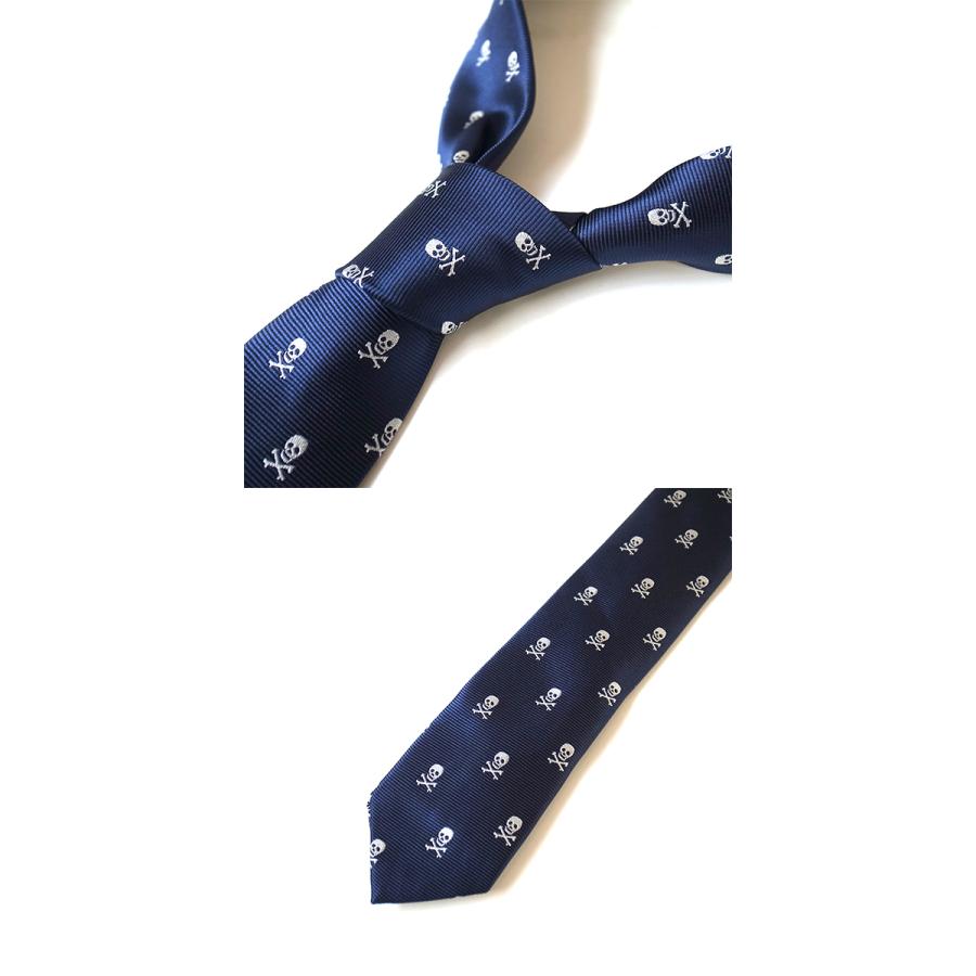 SALE 刺繍ドクロ柄 ネクタイ 蝶ネクタイ ネイビー 紺色 メンズ