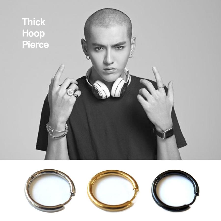 メンズ シック フープピアス 2個セット 3サイズ展開 リング ピアス イヤリング アクセサリー シルバー ゴールド ブラック Thick Pierce 01 Lupo 通販 Yahoo ショッピング