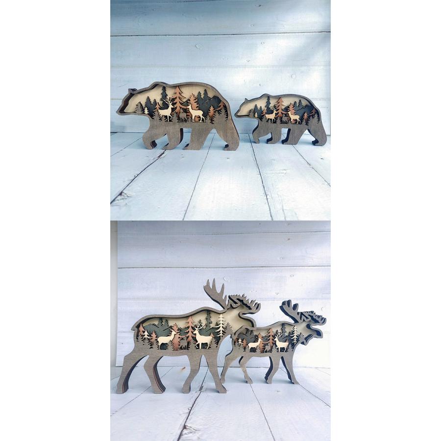 木製 動物の置物 多層彫り クマの置物 鹿 シカ 木彫りの熊 熊の置物 木製の動物オブジェ アニマル  オーナメント フィギュア オブジェ｜lupo｜06