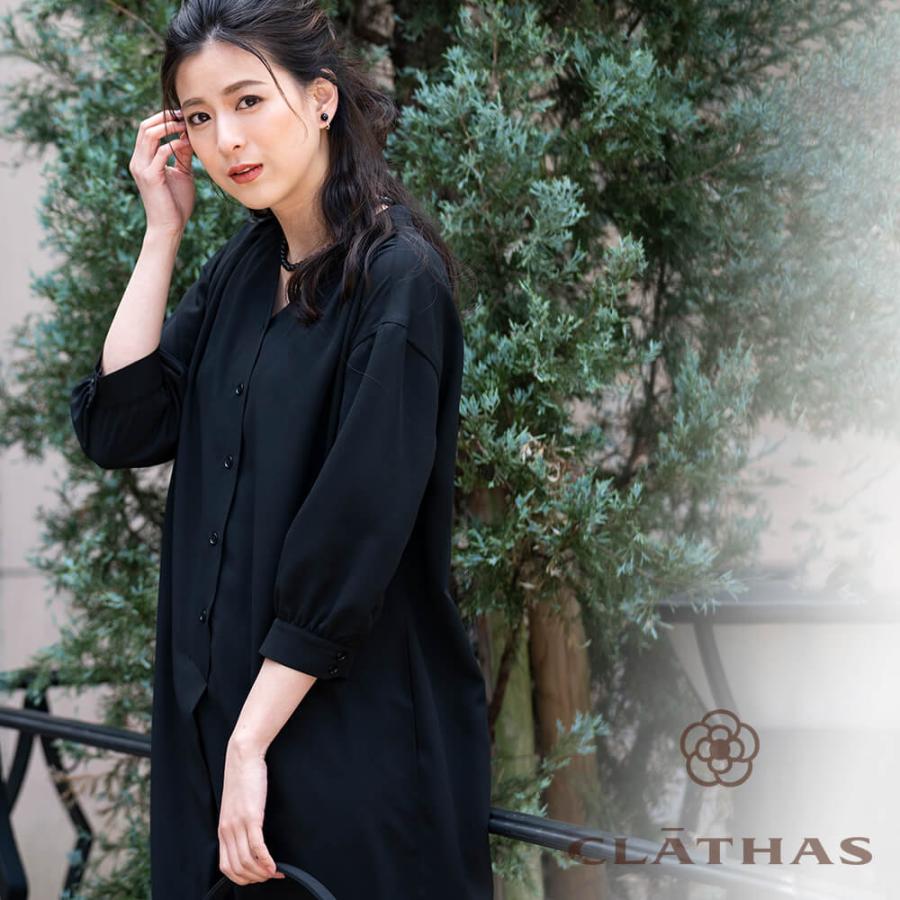 ブラックフォーマル 夏用 クレイサス CLATHAS ロング丈 ワンピース シャツ レディース 喪服 前開き 授乳対応 お盆 法事 M/L/LL/3L 40383004｜lurco｜15