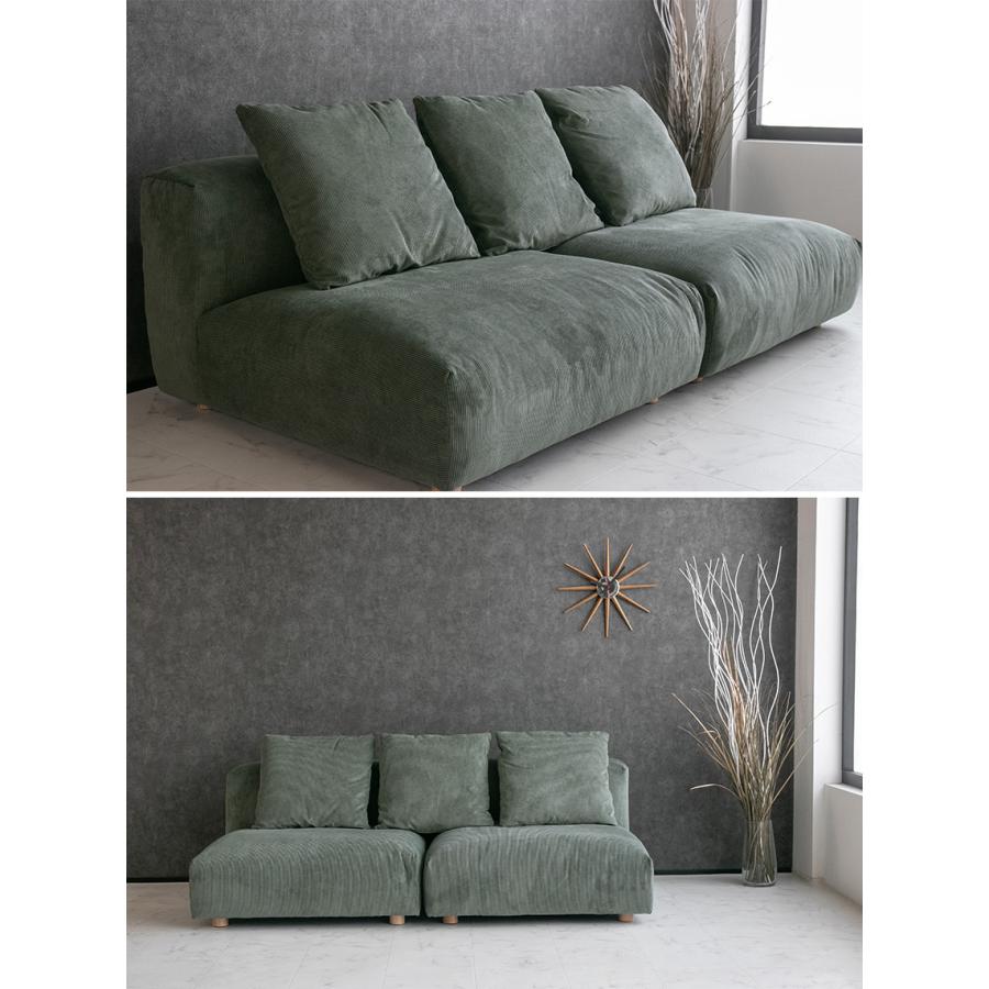 ソファ 2人掛け 3人掛け コーデュロイ ファブリック 無垢材 グリーン