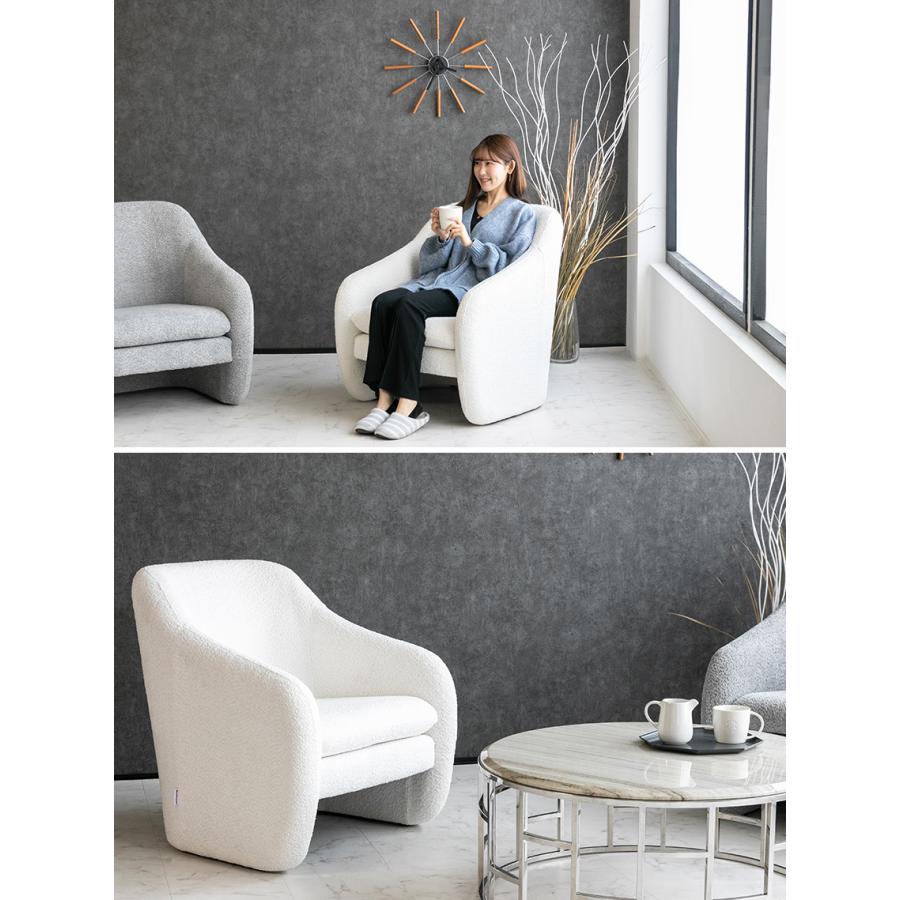 ソファー 1人掛け ブークレ 布 グレー ホワイト 一人掛け 高級 モダン