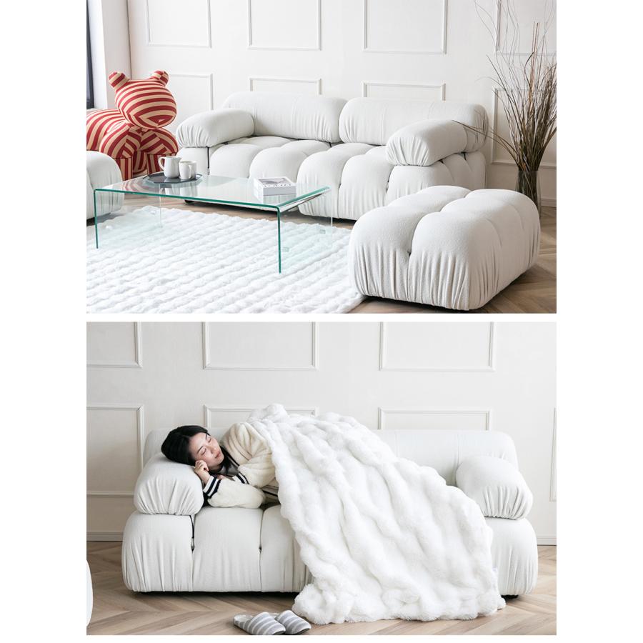 ソファー 180cm もこもこ 2人掛け ホワイト 白 ブークレ ブラウン