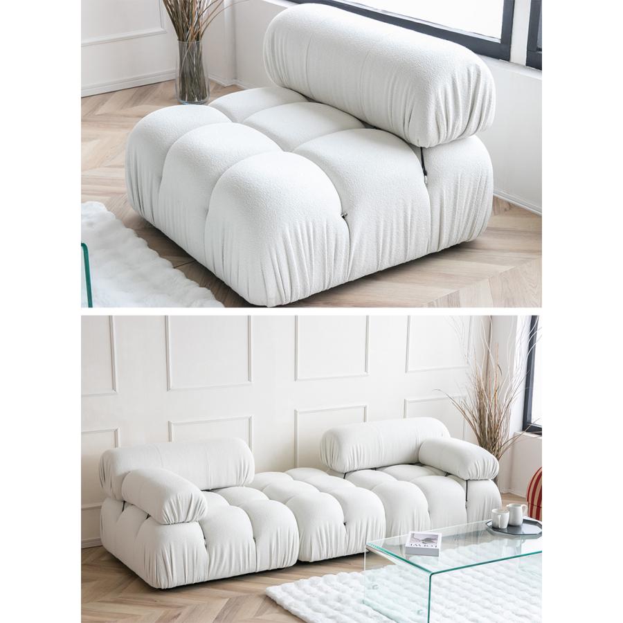 ソファー 180cm もこもこ 2人掛け ホワイト 白 ブークレ ブラウン