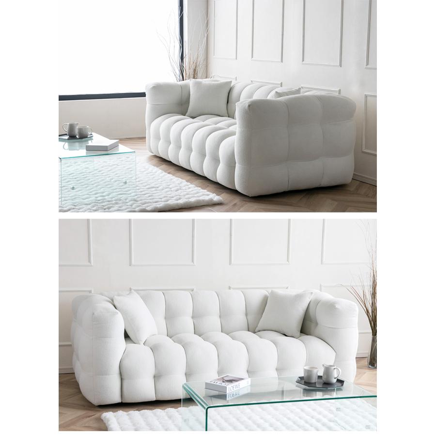 ソファー 225cm もこもこ 3人掛け ホワイト 白 ブークレ かわいい