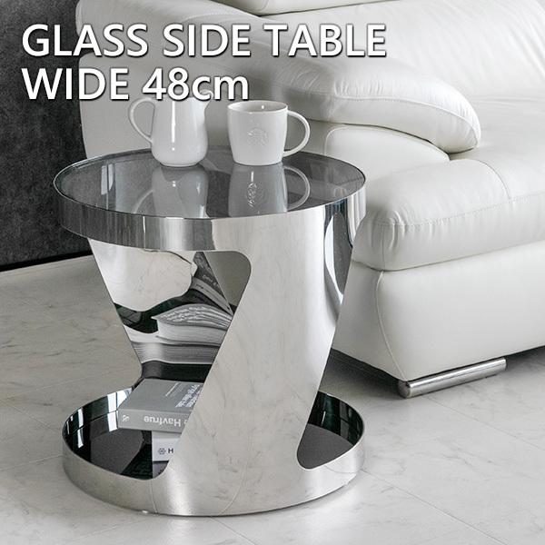 おしゃれ サイドテーブル ナイトテーブル テーブル ガラス製 丸 ガラステーブル 高級 テーブル ブラック メタル 花台 テーブル シルバー モダン 黒 高級 Lushroom