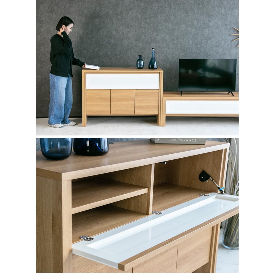 サイドボード キャビネット 収納 120cm おしゃれ 北欧 テレビ台 ハイタイプ ガラス 茶 引き出し 扉付き 収納付き 国産 日本製 モダン リビングボードの画像