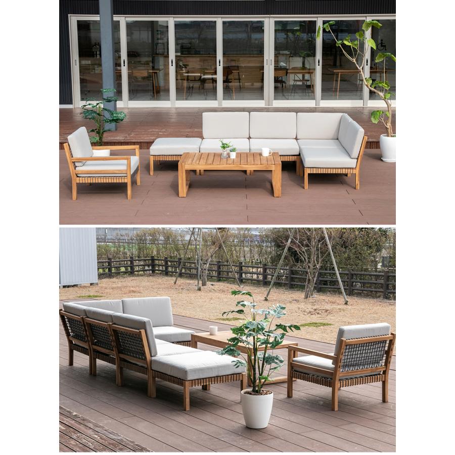 ガーデンソファ チーク 無垢材 1人掛け 撥水 ファブリック 天然