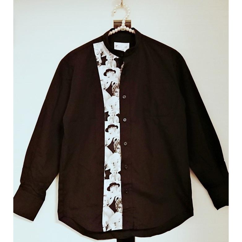 マリリン　モンロー　おしゃれ　シャツ　白黒　モノクロ　スタイリッシュ　柄シャツ　スタンドカラー　韓国ファッション |  | 02