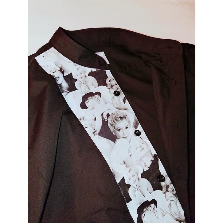 マリリン　モンロー　おしゃれ　シャツ　白黒　モノクロ　スタイリッシュ　柄シャツ　スタンドカラー　韓国ファッション |  | 03