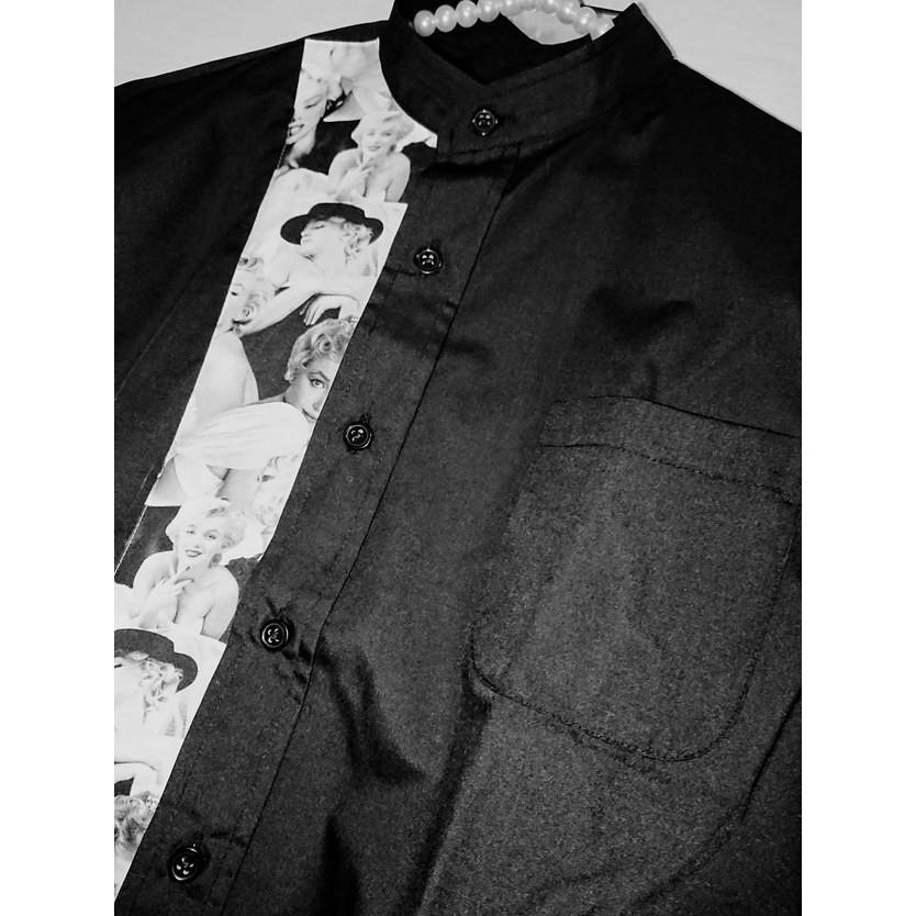 マリリン　モンロー　おしゃれ　シャツ　白黒　モノクロ　スタイリッシュ　柄シャツ　スタンドカラー　韓国ファッション |  | 04