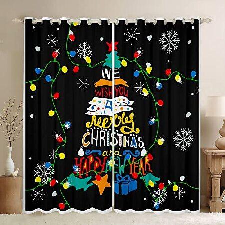 人気の商品をアメリカから直輸入！Christmas Window Curtains Colorful Cartoon Christmas Tree Curtains for Bedroom Xmas New Year Decor Window Drapes Kids Room Decor Black W【並行輸入品】