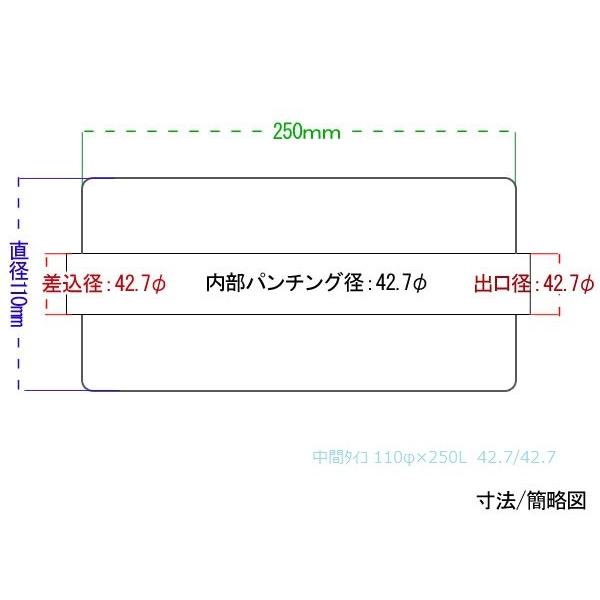 中間タイコ 110φ×250mm 差込 42.7φ 出口 4輪 車 サイレンサー ボディ