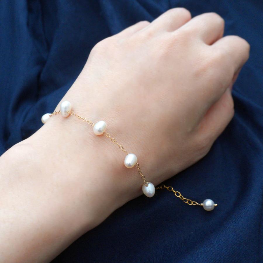 7amulet 14KGF 淡水パールのサテライトチェーン ブレスレット ゴールド 