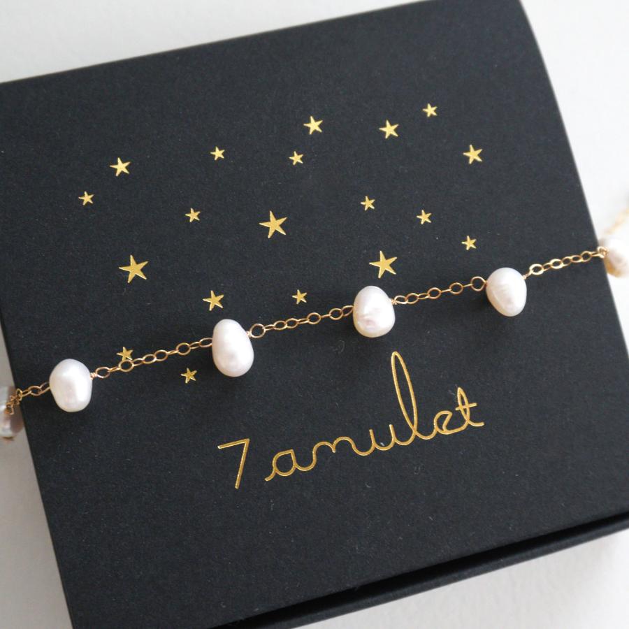 7amulet 14KGF 淡水パールのサテライトチェーン ブレスレット ゴールド 
