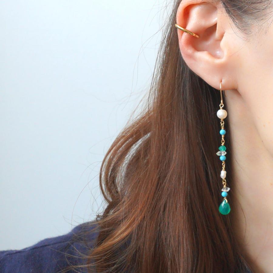 7amulet 14KGF グリーンオニキスとターコイズのロングピアス : ラブリ 