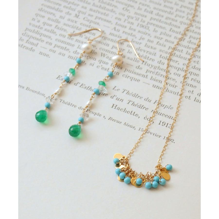 7amulet 14KGF グリーンオニキスとターコイズのロングピアス : ラブリ 