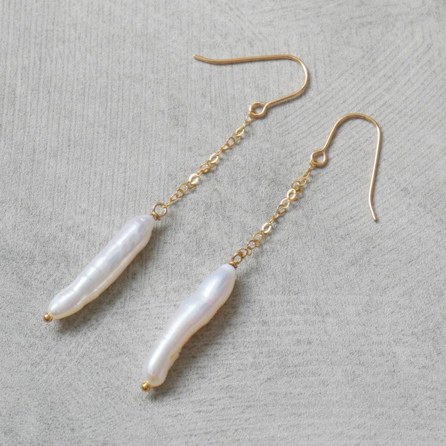 7amulet 14KGF スティック ケシパール ロングピアス : ラブリ - 通販