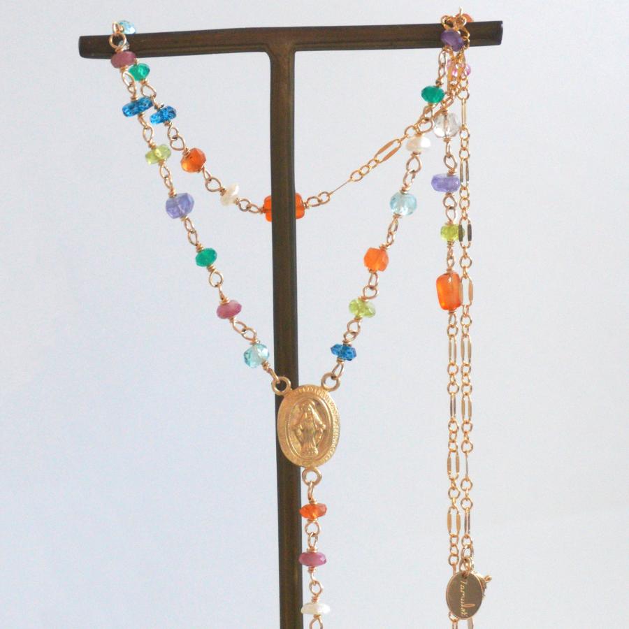 ロザリオ メダイ ネックレス 7amulet 14KGF カラフル 天然石 ロザリオネックレス 奇跡 メダイ Y字