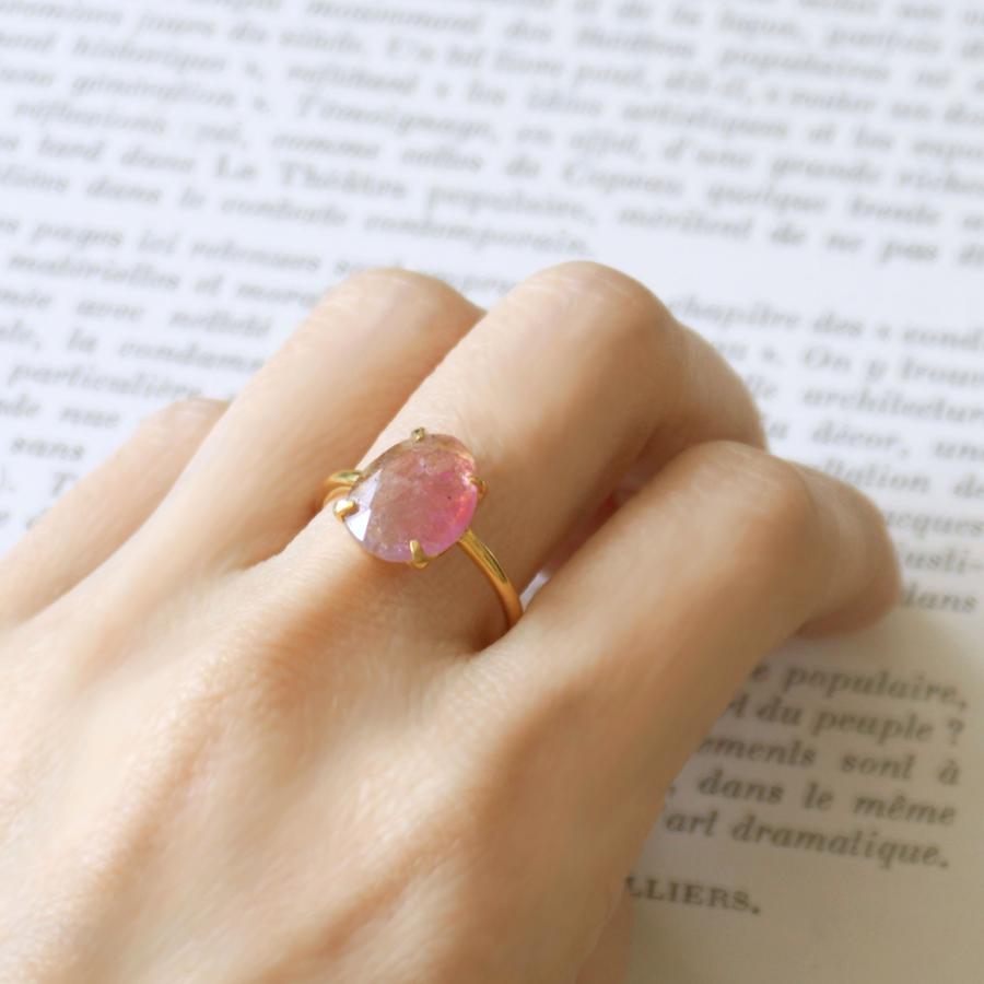 ピンクトルマリン１８kリング 一点限り】K18YG ピンクトルマリン(1.58ct) フレーム覆輪リング