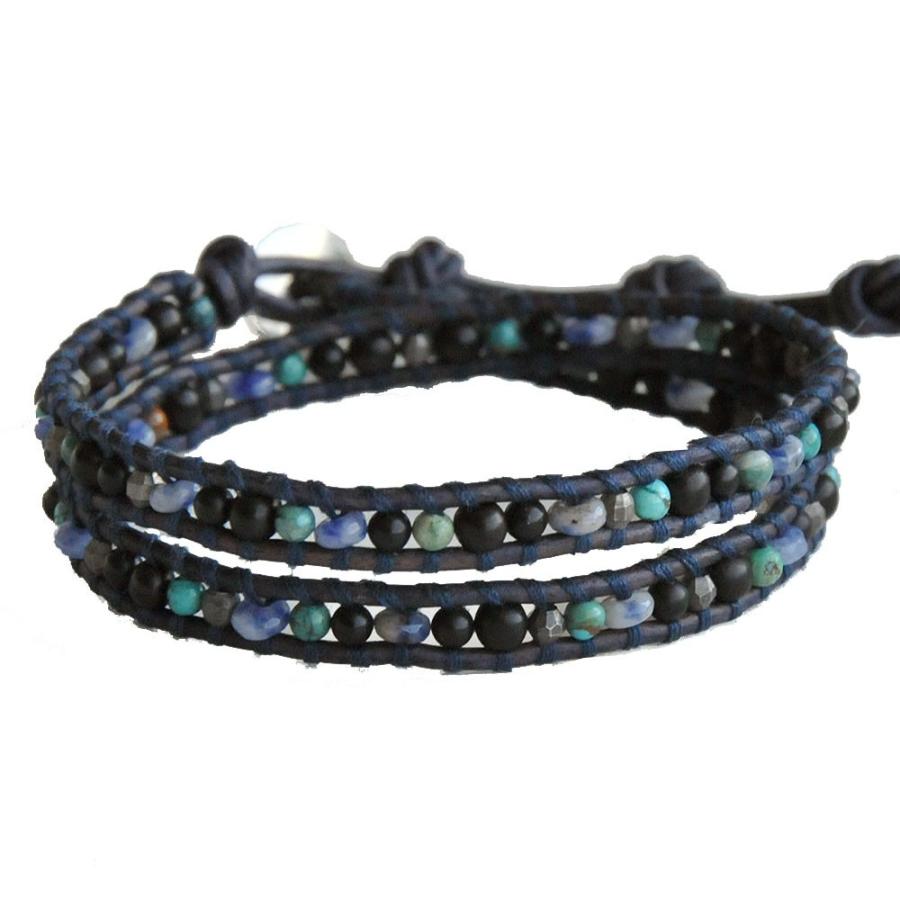 Chan Luu チャンルー メンズ Bsm 1647 ブルーミックス 2連ブレスレット ナチュラルブラックレザー Chanluu 0149 ラブリ 通販 Yahoo ショッピング