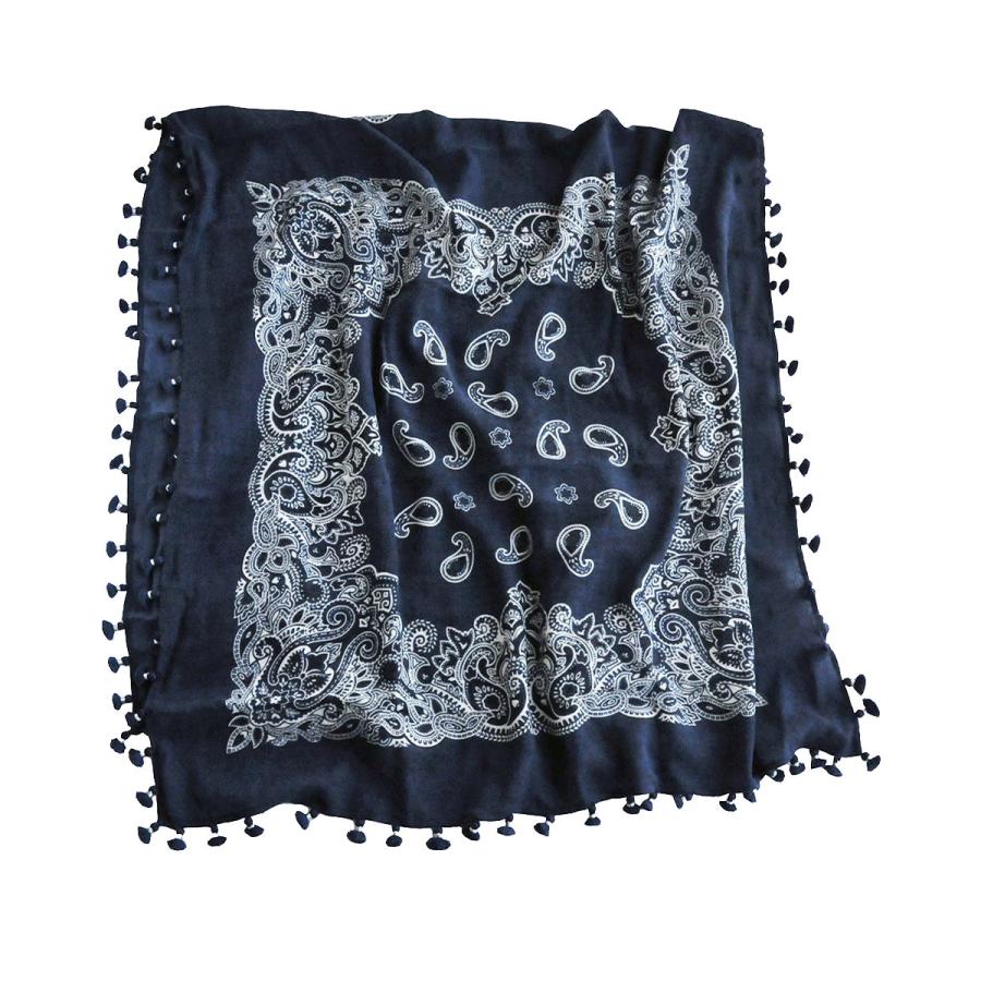 Citrus シトラス Pompom付き バンダナ柄 ウールストール ネイビー Citrus 0277 ラブリ 通販 Yahoo ショッピング