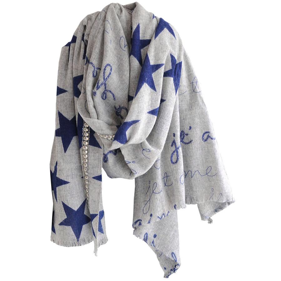 シトラス CITRUS Je t'aime & スター グレー ネイビー ストール