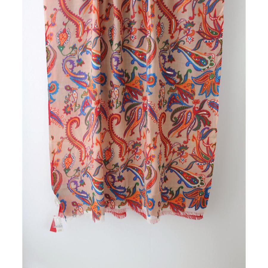 citrus シトラス ロングストール 大判花柄×ストライプ ウール100%