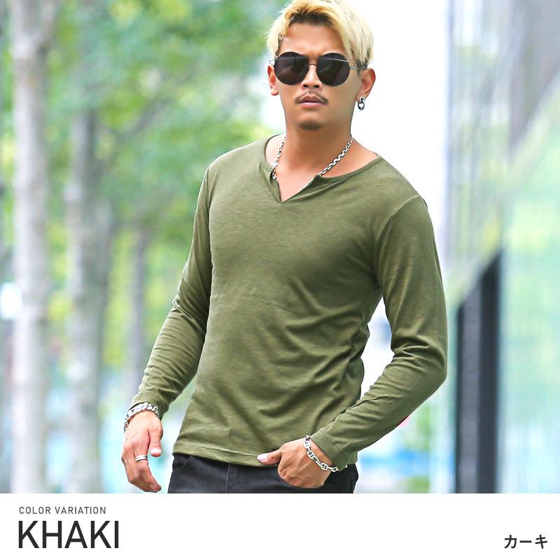 メタルフック キーネック Tシャツ 長袖 半袖 韓国 メンズ nr7822 NAVY カノコキーネックレイヤード長袖Tシャツ メンズ
