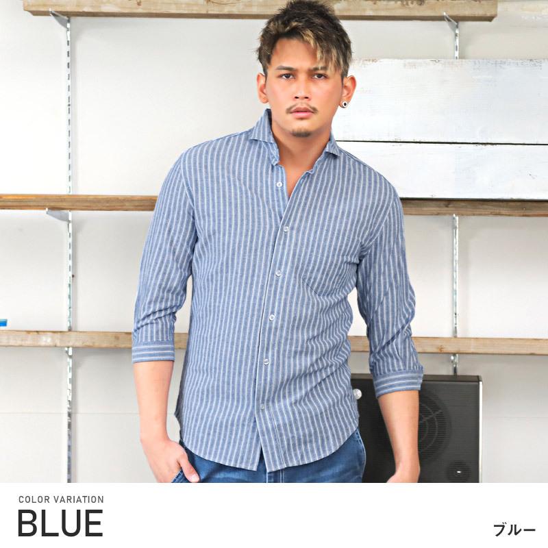 シャツ メンズ トップス リネンシャツ 春 総柄 ホリゾンタルカラー 綿