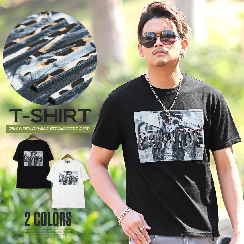 Tシャツ 半袖 メンズ ガールプリント ロゴ レオパード ヒョウ柄 エンボス加工 白 黒 ビター系 0521 Luxstyle 通販 Yahoo ショッピング