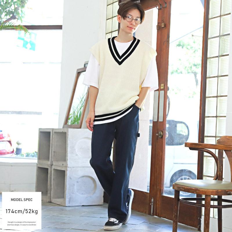ベスト メンズ ニット ニットベスト チルデン Vネック 畦編み