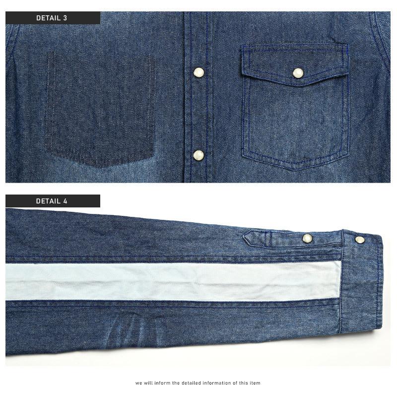 14th addiction クラッシュ加工 デニムシャツ コンチョ インディゴ 楽天市場】デニムシャツ メンズ 長袖 袖ライン ブラスト加工【袖