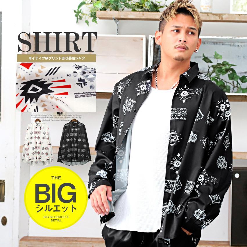 長袖シャツ メンズ トップス プリント ストリート 総柄 オルテガ柄 ネイティブ柄 ビッグシルエット 春 秋 韓国系 09 Luxstyle 通販 Yahoo ショッピング