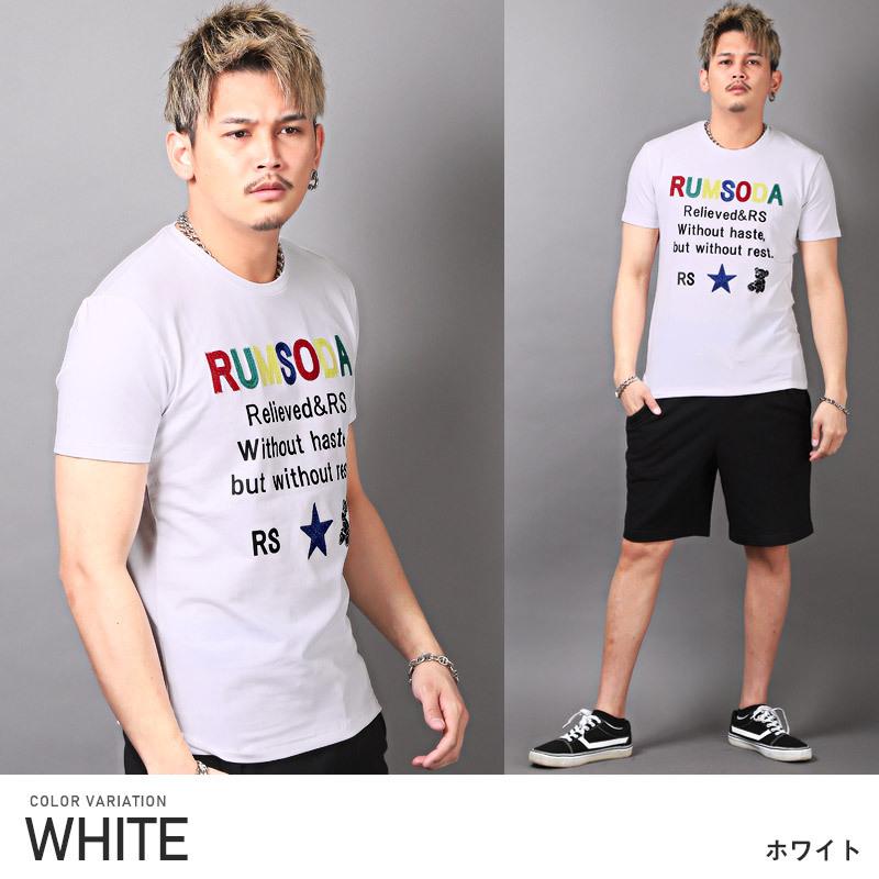 Tシャツ メンズ 半袖 チェーン刺繍 ロゴ カラフル クマ ビター系