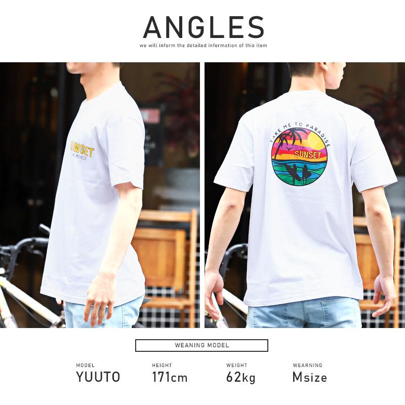 Tシャツ メンズ 半袖 プリント イラスト サンセット ロゴ ヤシの木