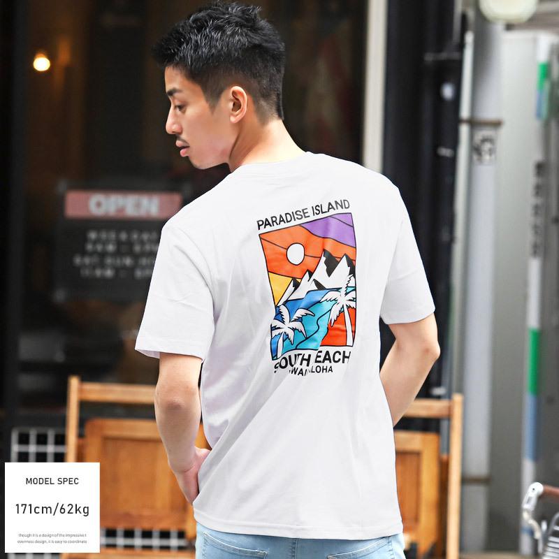 Tシャツ メンズ 半袖 バックプリント サーフ イラスト ロゴ パーム