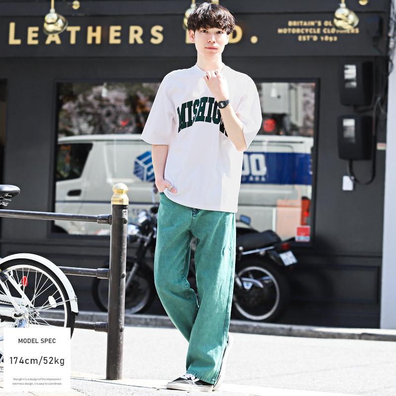 Tシャツ メンズ 半袖 ビッグシルエット カレッジ ロゴ ワッペン ルーズ