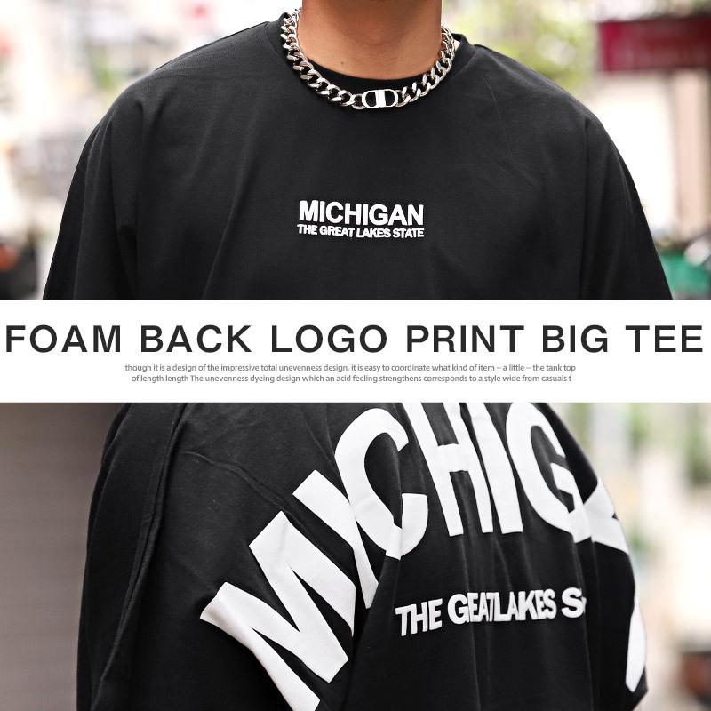 Tシャツ メンズ 半袖 ビッグシルエット 発泡プリント バックロゴ