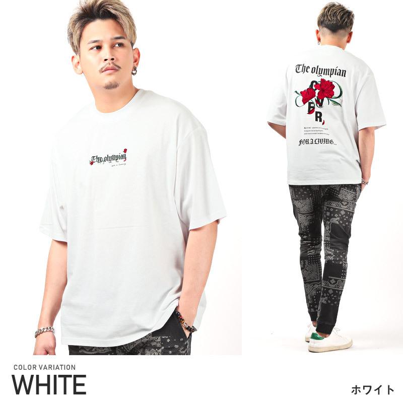 Tシャツ メンズ 半袖 ビッグシルエット バラ 薔薇 刺繍 ロゴ イラスト