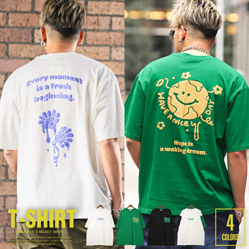 Tシャツ メンズ 半袖 ロゴ 発泡プリント イラスト スマイリー フラワー ストリート 日本最大級