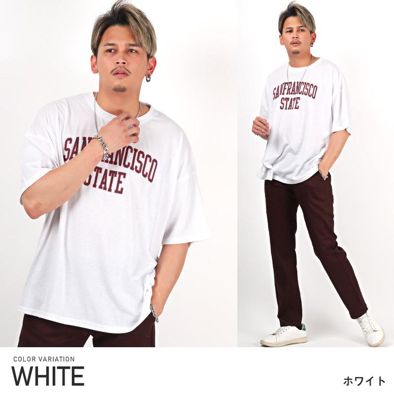 Tシャツ メンズ 半袖 カレッジロゴ ビッグシルエット ネックレス 2点