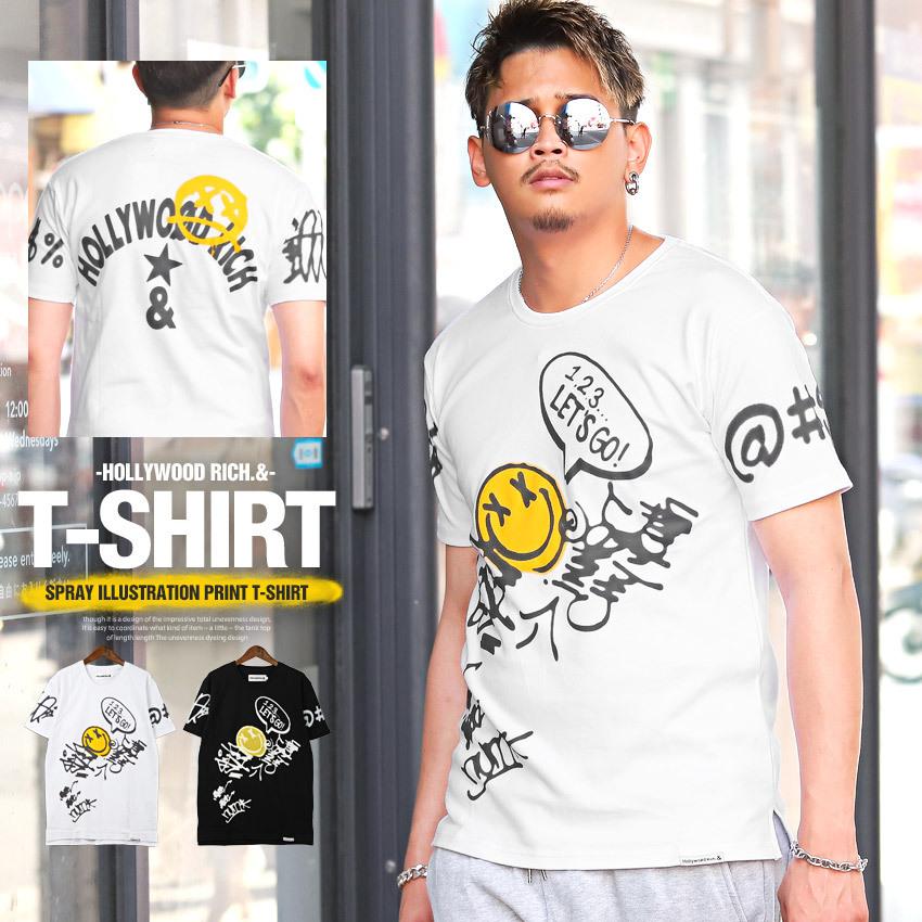 Tシャツ メンズ 半袖 スプレー ロゴ プリント グラフィティ ストリート｜lux-style