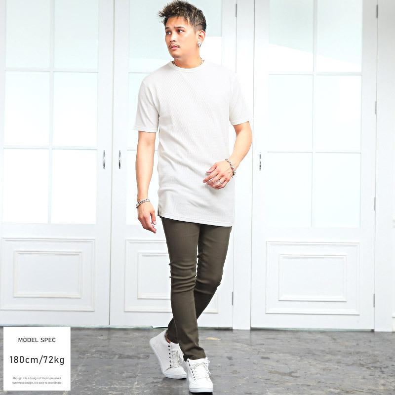 Tシャツ メンズ 半袖Tシャツ ワッフル ロング丈 カットソー 無地 春夏