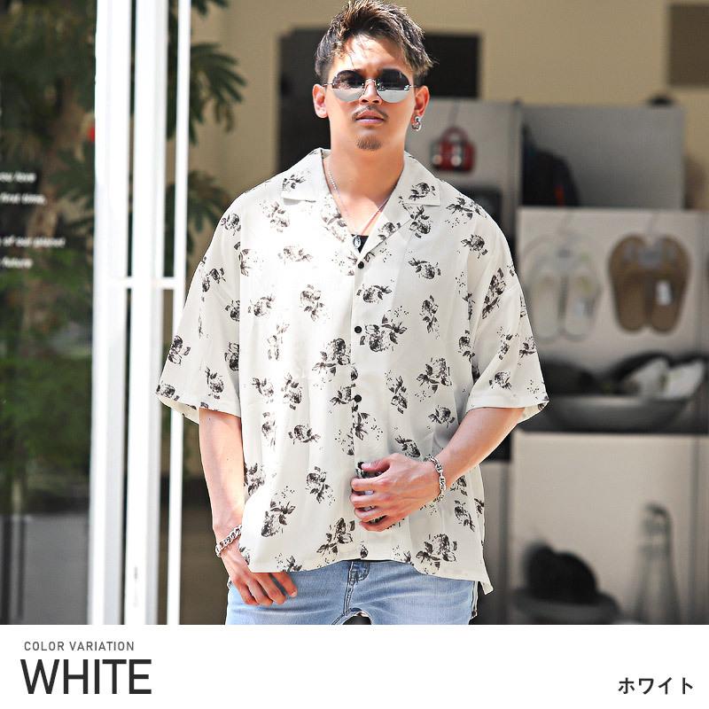 半袖シャツ メンズ オープンカラー ビッグシルエット 花柄 開襟