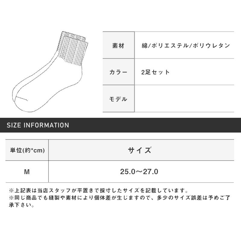 靴下 メンズ ソックス クルーソックス ライン 2足セット 白 スケーター