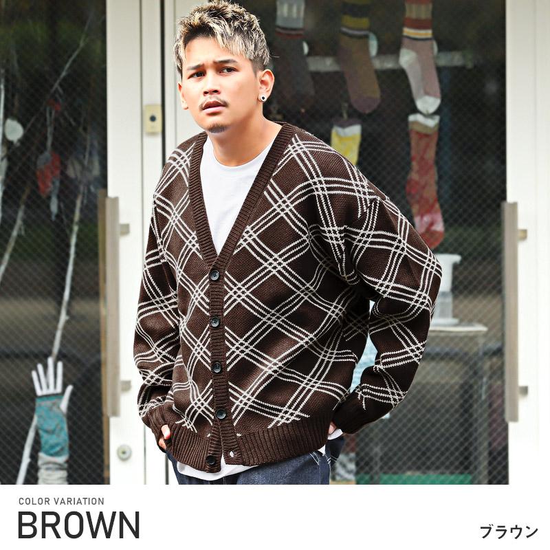 カーディガン メンズ ニット チェック柄 総柄 ルーズ ストリート 韓国